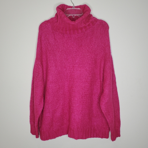 Zara Pink Oversized Ribbed Faux Fur Turtleneck Alpaca Knit Sweater - Picture 9 of 11